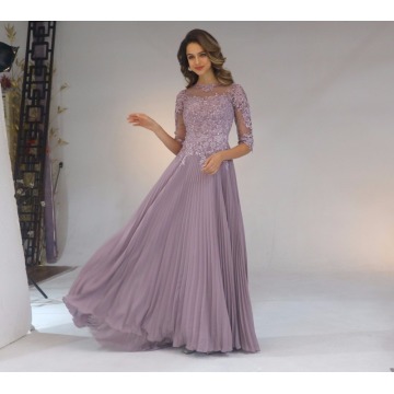 2020 Chiffon Pleated Lace Applique A Line With 1/2 Sleeves Mother Of The Bride Dress Long Vestido De Festa Longo