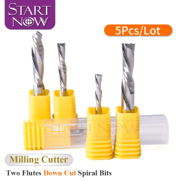 5Pcs Mill Cutter Bit Down Cut Two Flute Left Spiral Carbide Tungsten CNC Router Bits