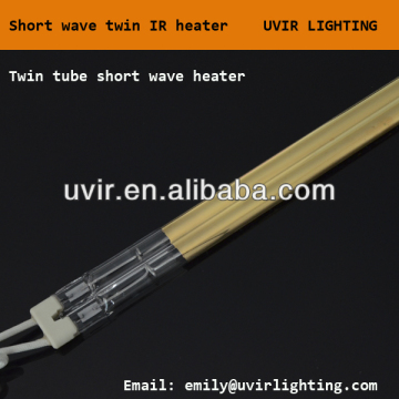 Double Quartz tube infrared short wave heating lamp with gold reflector