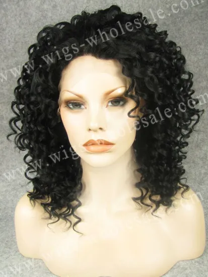Short curly black cheap glueless lace front wig synthetic hair jon renau