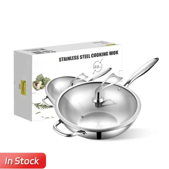 Wholesale Stainless Steel Frying Pan Non-Stick Wok with Glass Cover