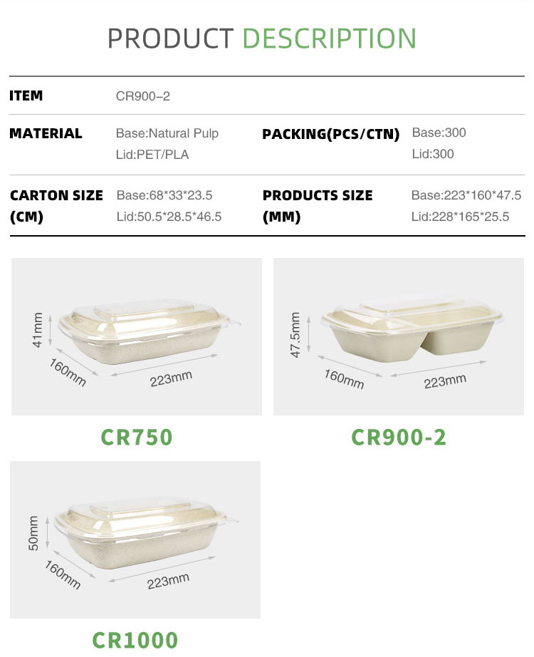 bagasse pulp to go container with dome lid