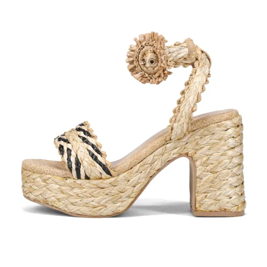Straw Wedge Sandals with Ankle Strap for Women