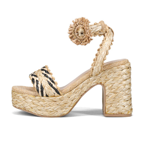 Straw Wedge Sandals with Ankle Strap for Women