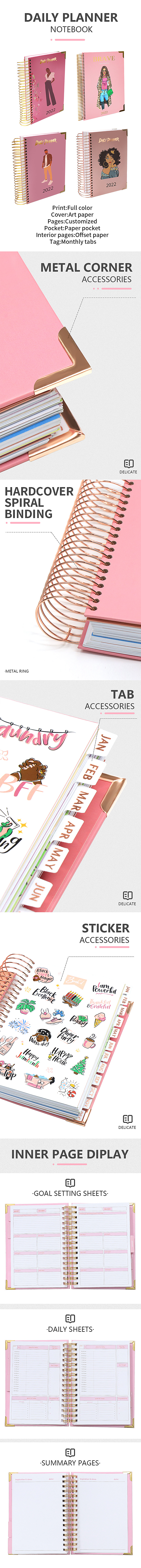 Top Class Quality Customization A4 A5 Spiral Gold Foil Notebook Journal With Planner Divider Printing