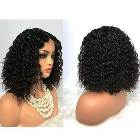 4*4 Closure Cheap Raw Virgin Human Hair Colored Curly Wavy Brazilian Hair Lace Front Bob Wig