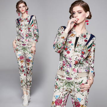 Fashion positioning printing jacket + sports pants suit 2 piece set women clothing