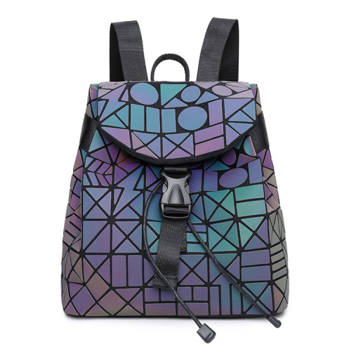 Outdoor Backpack. Wholesale fashion geometric luminous backpacks pu leather sports school students unisex backpacks Supplier