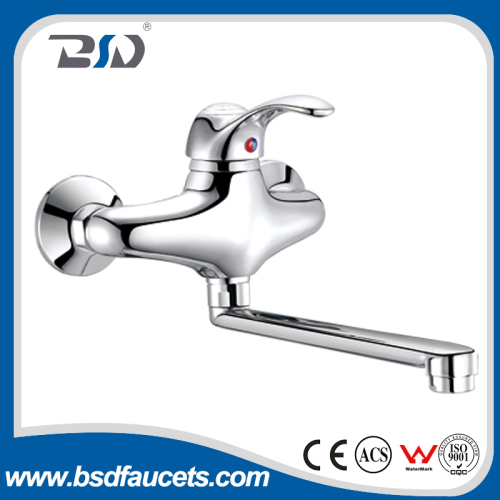 Single lever brass wall mounted L shape spout upc kitchen faucet chrome polished sink mixer