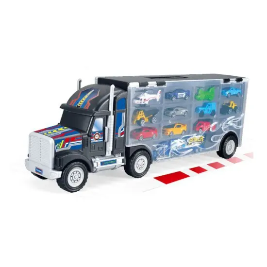 High-Quality 13-Small-Alloy-Car Kids Plastic Transport Container Car Carrier Truck Toy