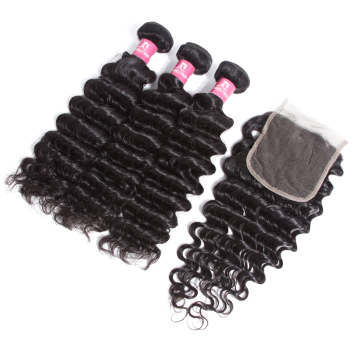 Cambodian Virgin Hair Closure,Bundles Deep Wave Closure And Bundles For Brazilian White Woman