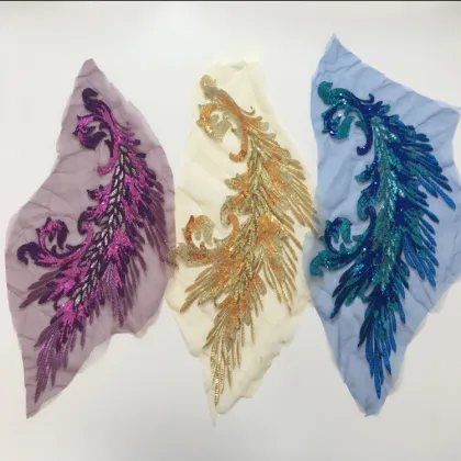 DIY Sequin Phoenix Tail Wedding Fashion Embroidery Lace Applique Children's Dress