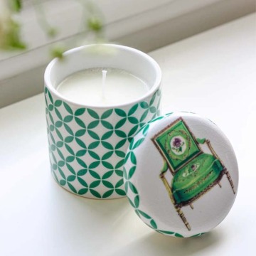 Ice Crack Ceramic Mint Pattern Candle Vessel - 4.3 Inch Porcelain Jar with Lid