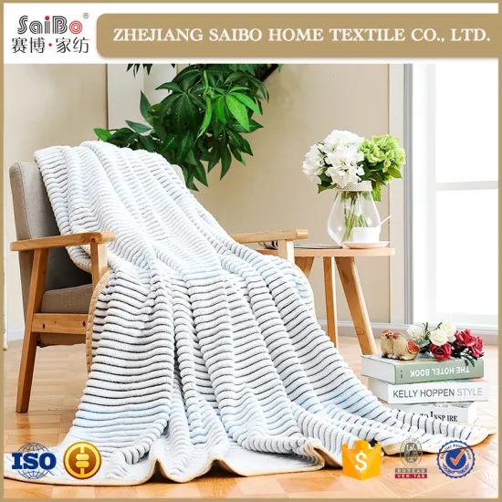 Stripped flannel Piping soft warm fashion blanket