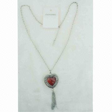 Ruby Resin Heart Pendant with Tassels
