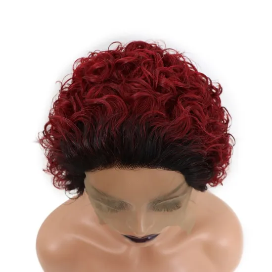 Curly Human Hair Wig Honey Blonde Ombre 13x1 Pixie Curly Wig Brazilian Jerry Curly Bob Color Pixie Curls Wig