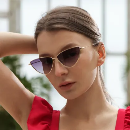 Vintage Cateye Sun Glasses - Retro Small Metal Frame Sunglasses for Women