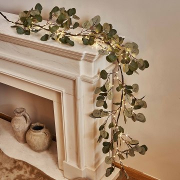 Battery Operated Lighted Eucalyptus Garland with Timer for Spring Decor