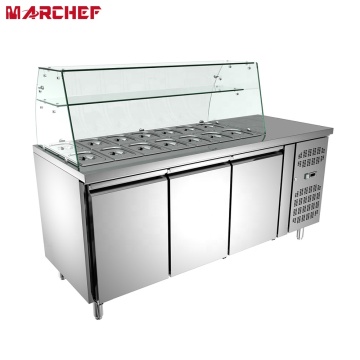 Commercial Glass Lid Ventilated Salad Prep Refrigerated Display Counter