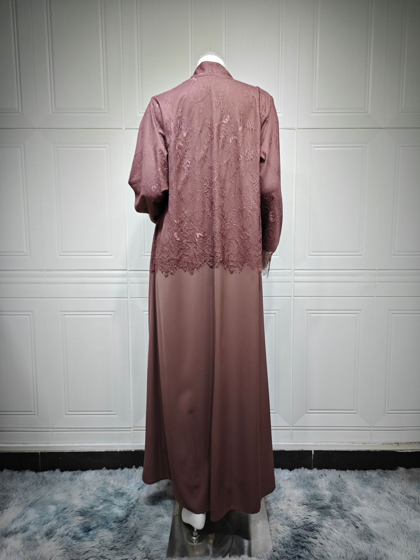 Elegant Lace Overlay Cardigan Open Abaya MQ261 (9)