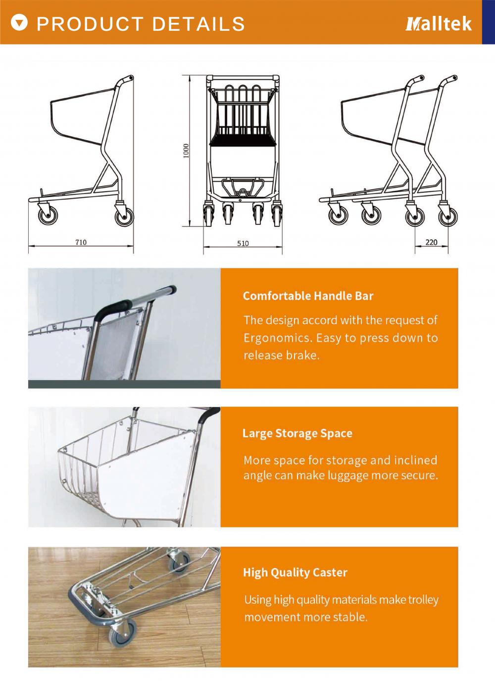 Stainless Steel Passenger Baggage Airport Shopping Trolley