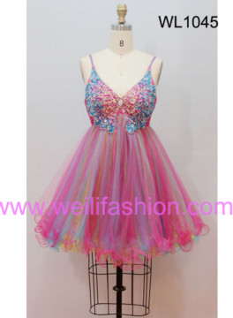Short Beading Sexy Net Prom Dresses