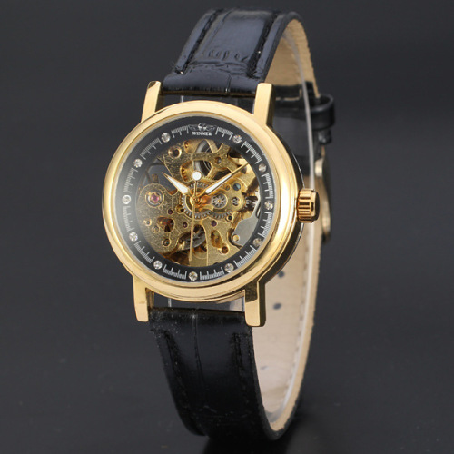 diamond master dial alloy mechanical watch with transparent back case