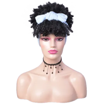 Wholesale Ombre Turban Short Synthetic Headband Wigs Afro Wig Kinky Curly Synthetic Wig With Headband Attached For Black Women