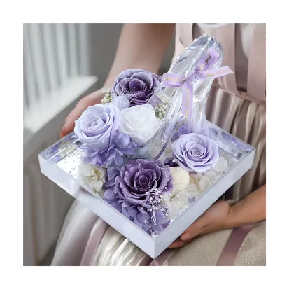 Eternal Rose in Cinderella Crystal Shoes: Preserved Flower Gifts for Weddings and Valentine's Day