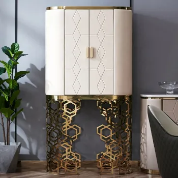 Golden Display Cabinets for Dining Room Storage - Sideboard Buffet Server Cabinet