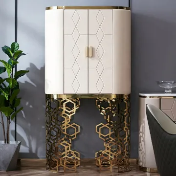Golden Display Cabinets for Dining Room Storage - Sideboard Buffet Server Cabinet