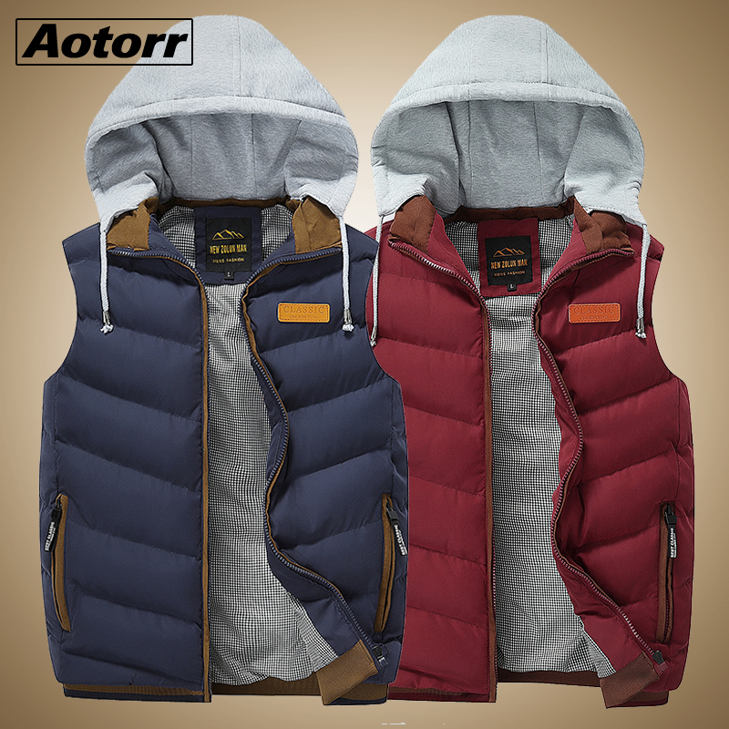 Men Jackets Sleeveless 2020 Winter Men's Warm Down Hooded Vest Male Cotton Thick Warm Waistcoat Fleece Thermal Soft Vests Men