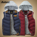 Men Jackets Sleeveless 2020 Winter Men's Warm Down Hooded Vest Male Cotton Thick Warm Waistcoat Fleece Thermal Soft Vests Men