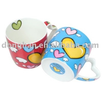 heart tea cup pottery decoration with heart shape handle,