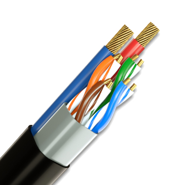 OEM Outdoor Cat6 Cable 4 Pasangan Reel Dengan Daya CCA 26AWG CAT6 LAN Kabel dengan kabel daya lapis baja