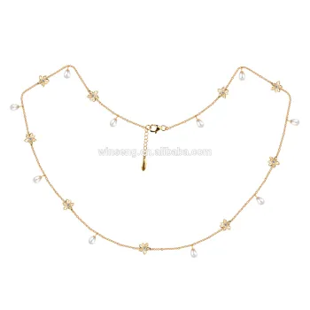 925 Sterling Silver yellow gold plated Vicacci Bauhinia flower pearl necklace with Crystals from SWAROVSKI