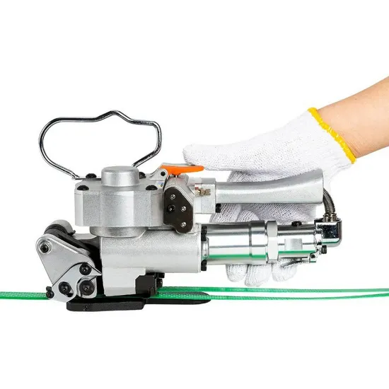 Pneumatic baler for plastic-steel straps