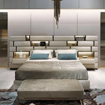 Elegant Italian Bedroom Bed with Upholstered Headboard