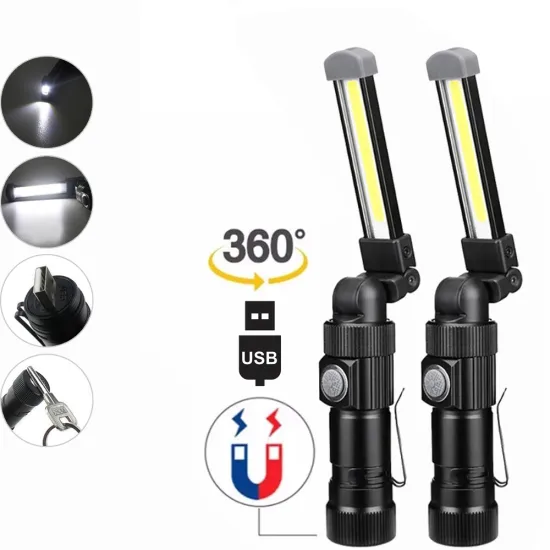 Waterproof Aluminum USB Rechargeable High Power LED Inspection Work Light - White/Red COB