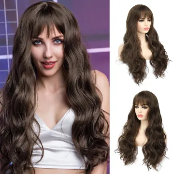 X-tress Honey Blonde Synthetic Hair Wigs With Bangs Soft Body Wave Long Length Machine Made Heat Resistant Hair Wigs For Women