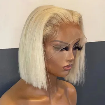 613 Blonde Bob Lace Wig 100% Human Hair, Raw Full Human Hair Lace Wigs, Straight Bob Human Blonde 613 360 13x6 Hd Lace Front Wig