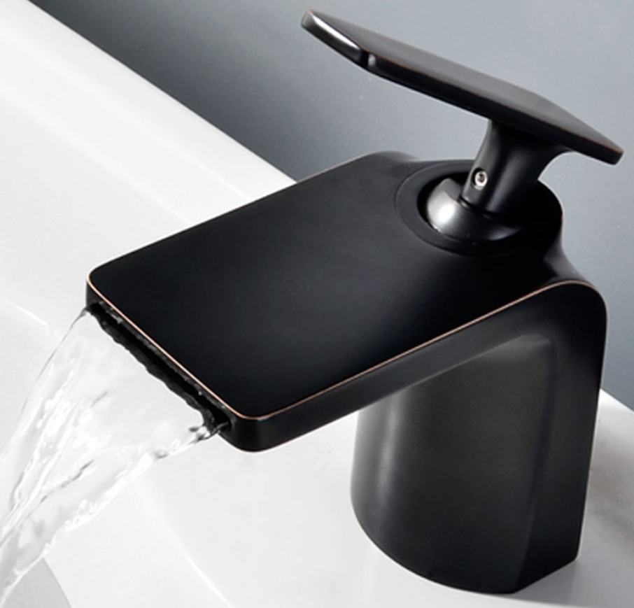 Baño grifo del fregadero cascada oro negro cromo monomando agua fría caliente lavabo mezclador grifo montado en la cubierta del recipiente grifo del fregadero