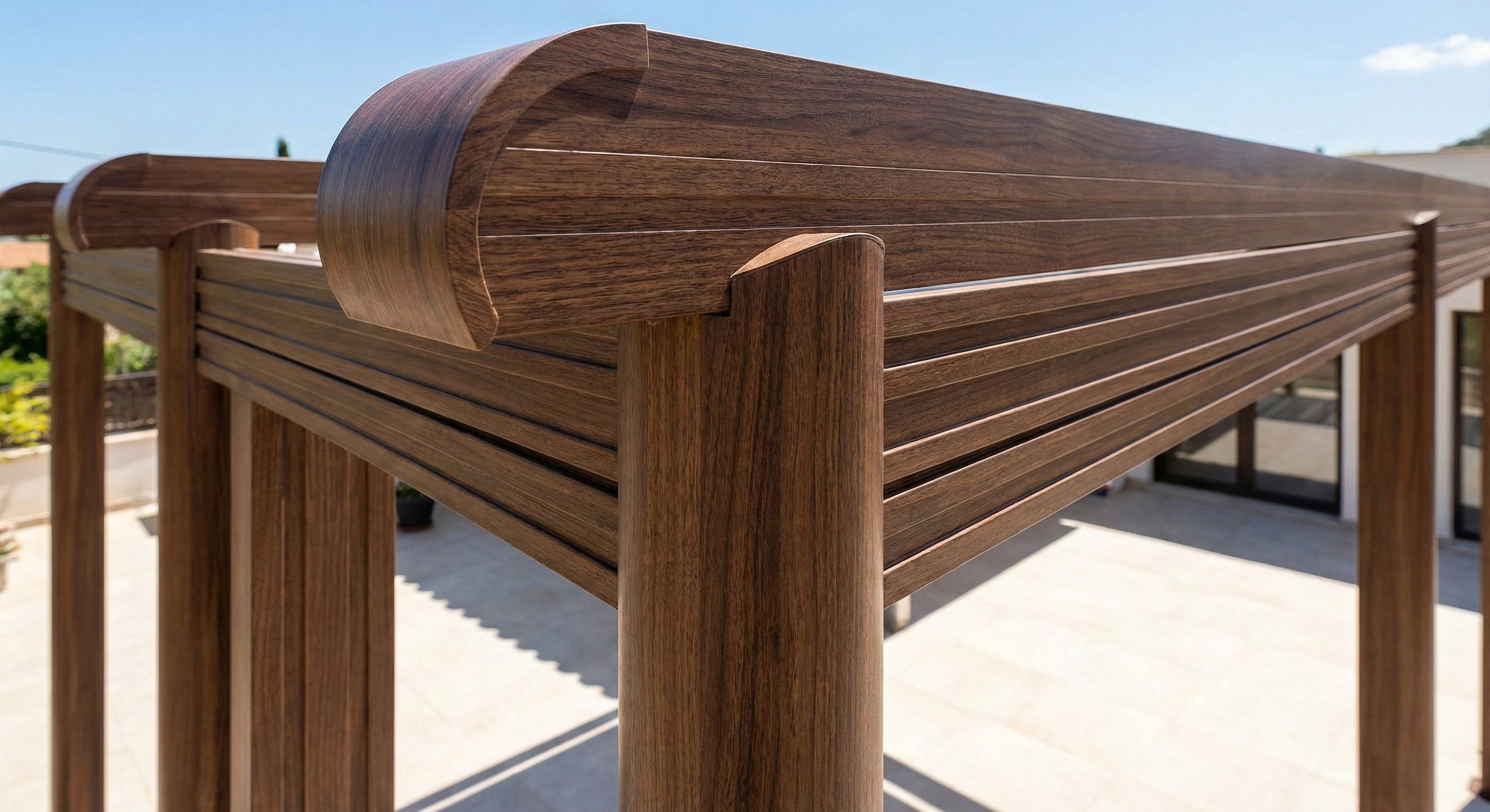 Profil aluminium ekstrusi dengan finishing serat kayu realistis yang diciptakan oleh sublimasi transfer termal