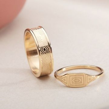 Unisex Retro Totem Ancient Greek Pattern Lattice Stacking Ring Set in Stainless Steel