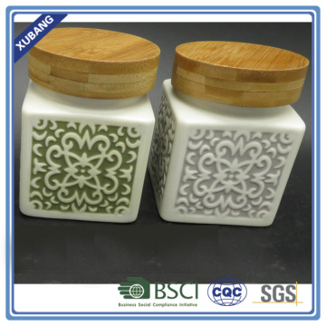 Color Square shape small ceramic jar with cork top and rubber seal