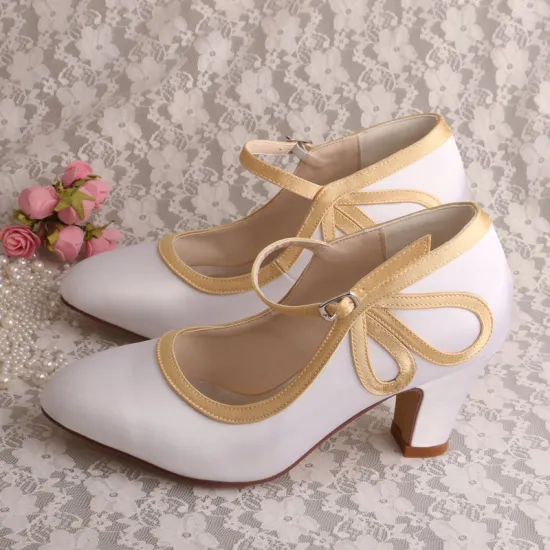 Comfortable Court Shoes for Women White Satin