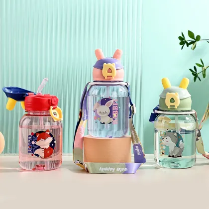Children's Anti-Fall Cartoon Straw Water Bottle