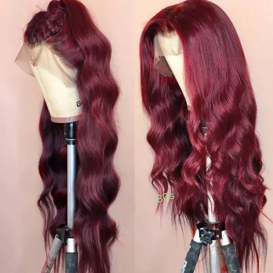 Msbeauty Cheap Body Wave 99J Red Colored Human Hair Hd Full Lace Front Wig Raw Brazilian 100% Virgin Human Hair Lace Frontal Wig