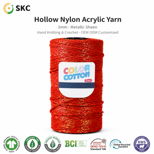 İçi Boş Naylon Akrilik İplik / 2mm Metalik Parlaklık / El Örgü ve Tığ İşi OEM ODM Özelleştirilmiş