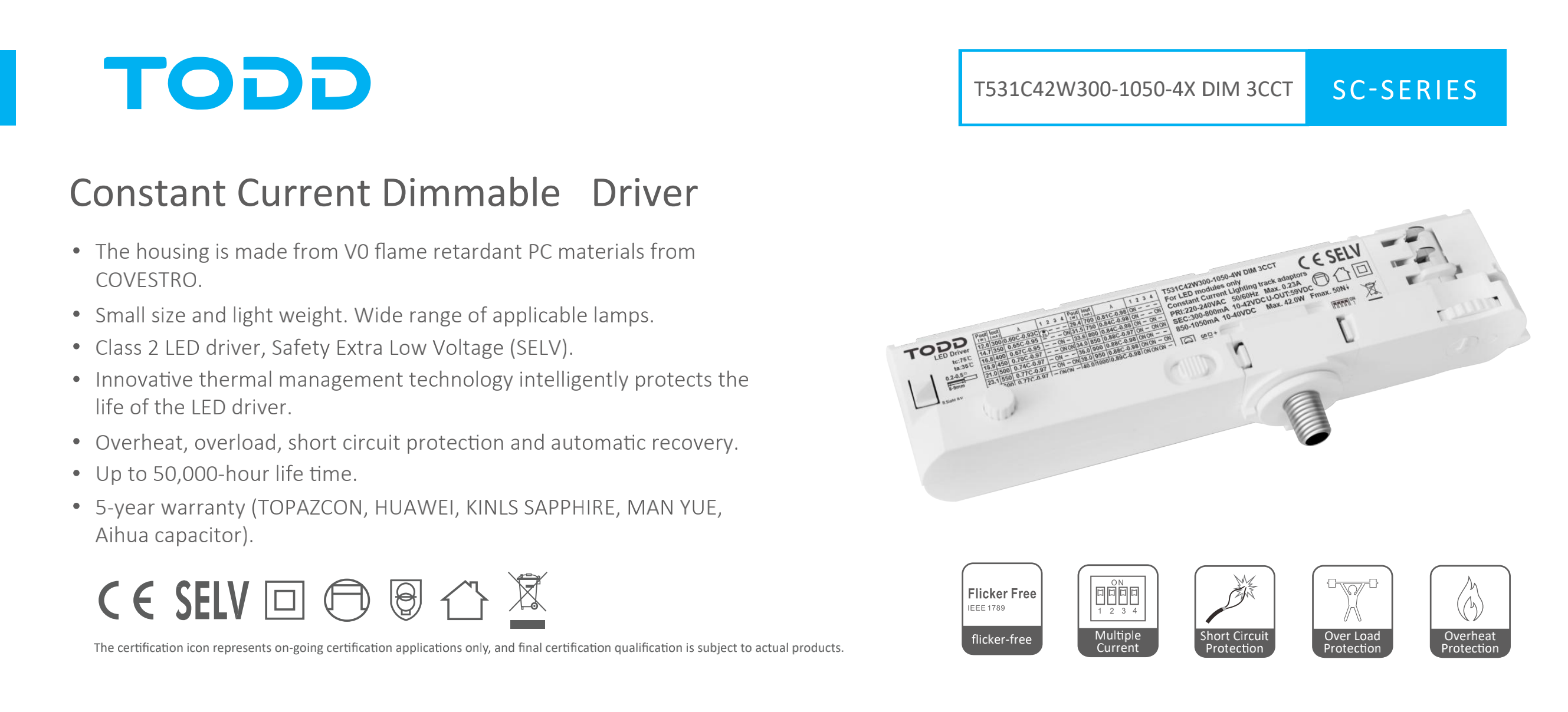 led driver T531C42W300-1050-4X DIM 3CCT